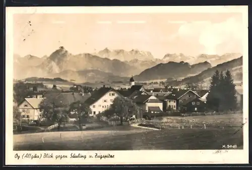 AK Oy im Allgäu, Blick gegen Säuling und Zugspitze