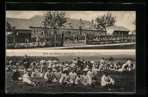 AK Messel, auf dem Schiessplatz, Gruppenbild Soldaten, am Haus Heinrich Germann