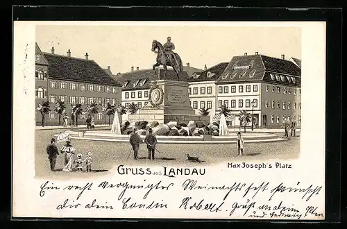 Lithographie Landau, Denkmal am Max Joseph`s Platz