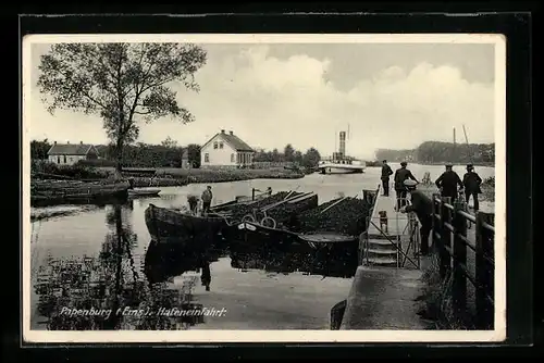 AK Papenburg /Ems, Dampfer bei der Hafeneinfahrt