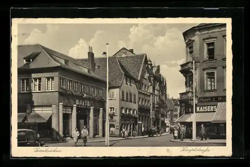 AK Zweibrücken, Hauptstrasse mit Kaiser`s-Geschäft