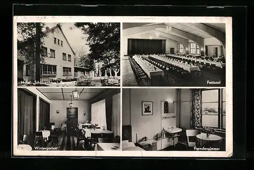 AK Bergen /Dumme, Hotel Schützenhaus, Festsaal, Wintergarten, Fremdenzimmer