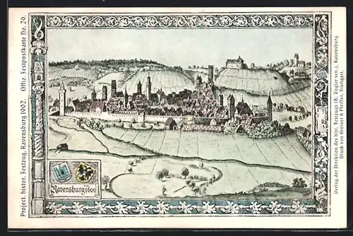 Künstler-AK Ravensburg, Project. historischer Festzug 1902, Stadtansicht um 1600