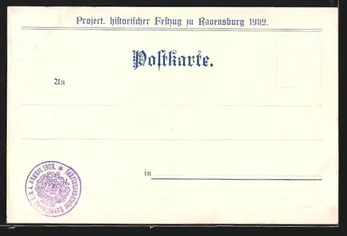 Künstler-AK Ravensburg, Project. histor. Festzug 1902, Aufzug zum Turnier