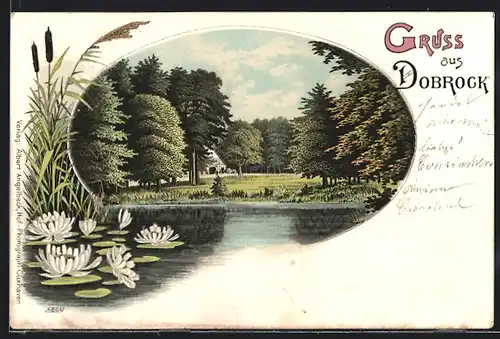 Lithographie Dobrock, Ortsansicht im Wald