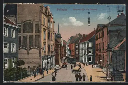 AK Solingen, Kölnerstrasse mit Rathaus