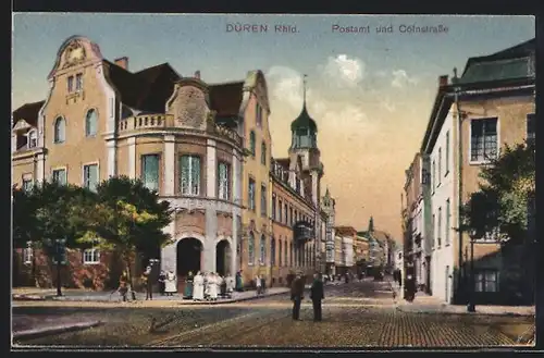 AK Düren / Rhld., Cölnstrasse mit Postamt