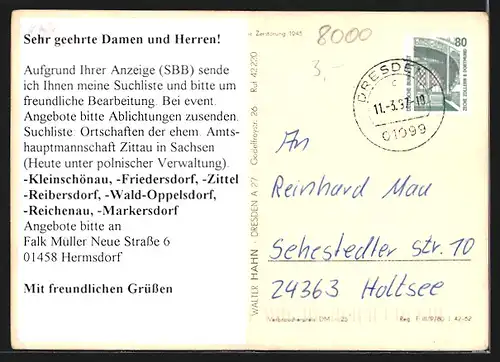 Foto-AK Walter Hahn, Dresden, Nr. A27: Dresden, Zwinger mit Gemälde-Galerie, Opernhaus u. Schloss aus der Vogelschau