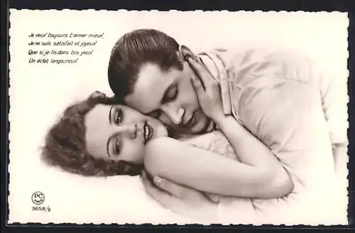 Foto-AK P. C. Paris: Je veux toujours t`aimer mieux..., Liebespaar in vertrauter Pose
