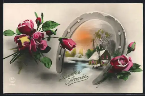 Foto-AK P. C. Paris: Hufeisen mit idyllischer Landschaft