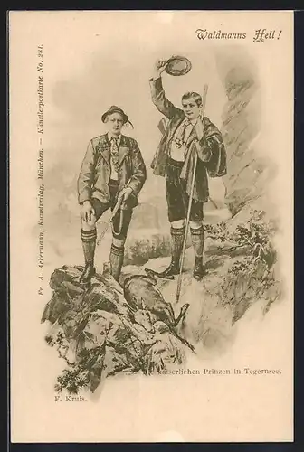 AK Tegernsee, Kronprinz Wilhelm von Preussen mit geschossener Gemse