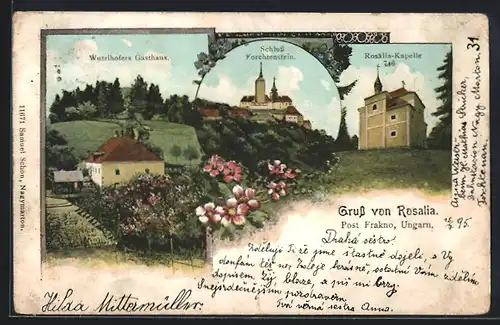 AK Forchtenstein, Wutzlhofers Gasthaus, Schloss, Rosalia-Kapelle
