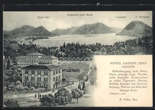 Lithographie Lugano, Hotel Luzern Jura, Bahnhof