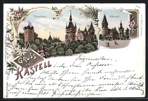 Lithographie Kastell, Schloss Kastell, Schlosshof