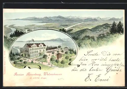 Lithographie Walzenhausen, Hotel und Pension Rosenberg