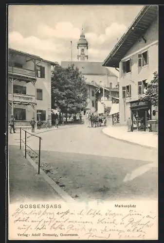 AK Gossensass, Markusplatz mit Geschäft