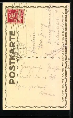 Steindruck-AK Alt-Aarau, Partie am Haldentor