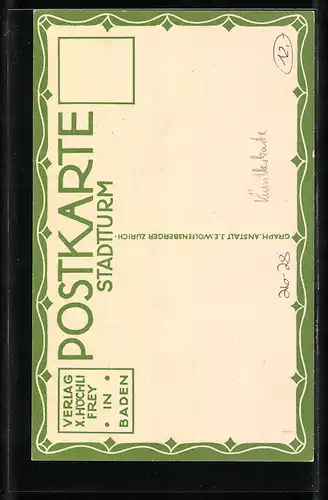 Künstler-AK Baden, Darstellung vom Stadtturm