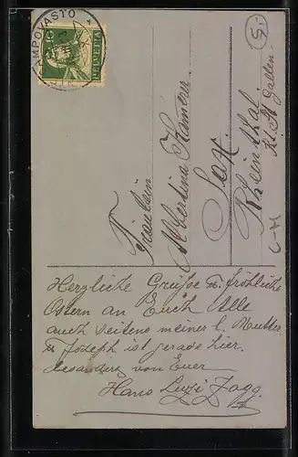 AK Herzliche Ostergrüsse mit schweizer Flagge und Weidenkätzchen