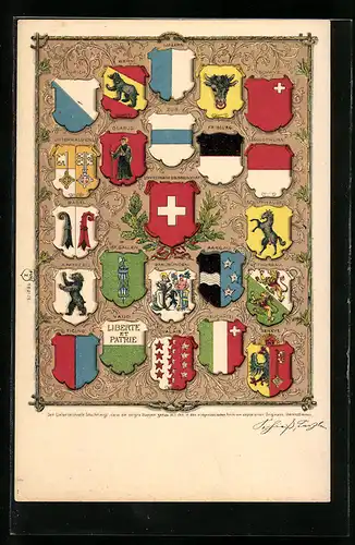 Künstler-AK Glarus, Wappen von Ticino, Thurgau und Solothurn