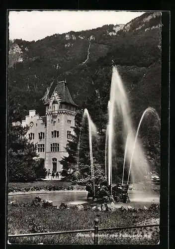 AK Glarus, Bahnhof vom Volksgarten aus gesehen