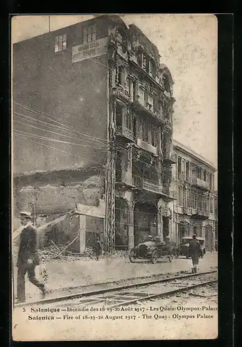 AK Salonique, Incendie des 18-20 Aout 1917, Les Quais Olympos-Palace