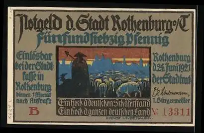 Notgeld Rothenburg / Tauber 1921, 75 Pfennig, Der Oberschäfer