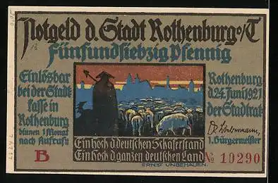 Notgeld Rothenburg / Tauber 1921, 75 Pfennig, Oberschäfer