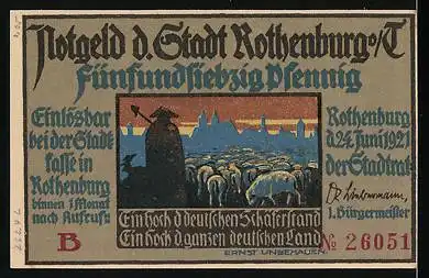 Notgeld Rothenburg / Tauber 1921, 75 Pfennig, Oberschäfer in Tracht