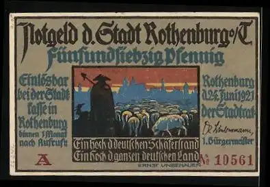 Notgeld Rothenburg / Tauber 1921, 75 Pfennig, Oberschäfer nebst Gattin