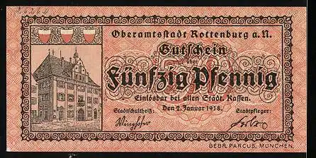 Notgeld Rottenburg a. N. 1921, 50 Pfennig, Steinrelief mit Fratze