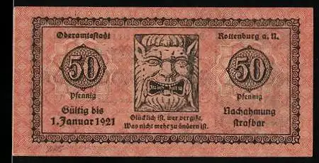 Notgeld Rottenburg a. N. 1921, 50 Pfennig, Steinrelief mit Spruch Itz isch halt so