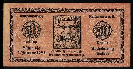 Notgeld Rottenburg a. N. 1921, 50 Pfennig, Rathaus