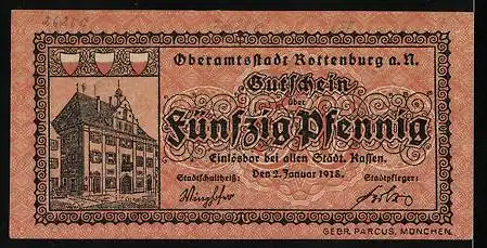 Notgeld Rottenburg a. N. 1921, 50 Pfennig, Steinrelief