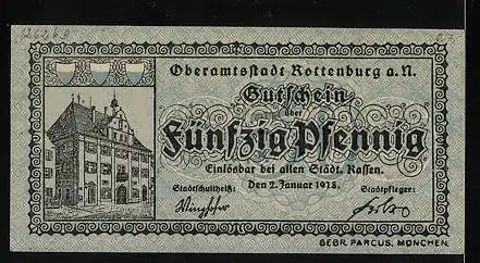 Notgeld Rottenburg a. N. 1921, 50 Pfennig, mit Spruch  Itz isch halt so