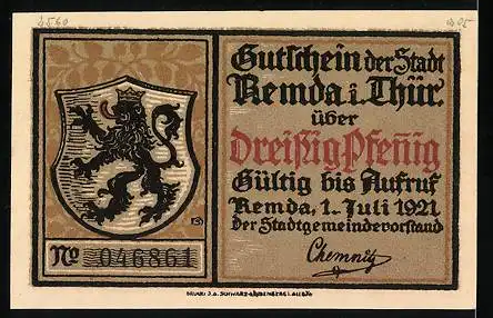 Notgeld Remda i. Thür. 1921, 30 Pfennig, Ortsansicht