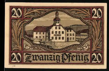 Notgeld Remda i. Thür. 1921, 20 Pfennig, Ortsansicht mit Rathaus