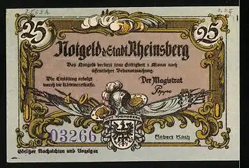 Notgeld Rheinsberg, 25 Pfennig, Sänger mit einer Lieder-Tafel