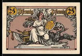 Notgeld Rheinsberg, 25 Pfennig, Abbildung von einem Sänger mit einem Adler
