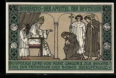 Notgeld Ohrdruf 1921, 50 Pfennig, Papst Gregor II. & Bonifatius Der Apostel der Deutschen