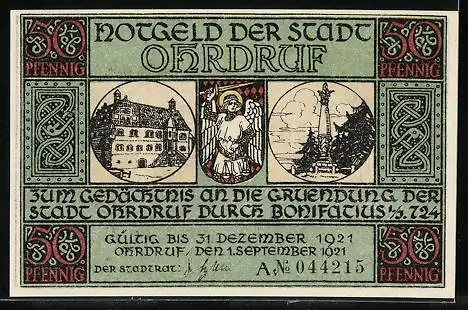 Notgeld Ohrdruf 1921, 50 Pfennig, Papst Gregor II. & Bonifatius Der Apostel der Deutschen