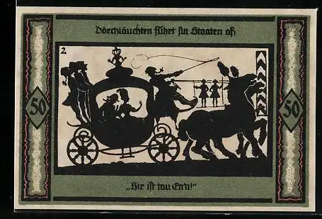 Notgeld Neustrelitz 1921, 50 Pfennig, Adlige in Pferdekutsche