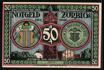 Notgeld Zörbig 1921, 50 Pfennig, Familie auf dem Heimweg