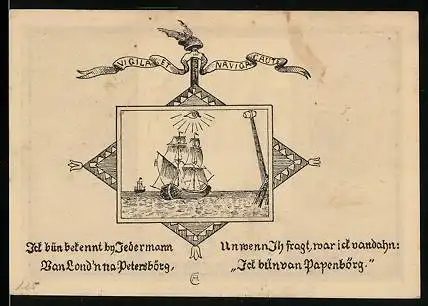 Notgeld Papenburg 1921, 50 Pfennig, Schiff auf dem Meer, Rathaus und Wappen
