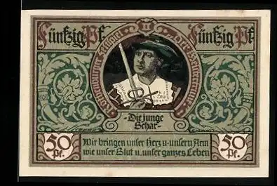 Notgeld Rothenburg ob der Tauber 1921, 50 Pfennig, die junge Schar