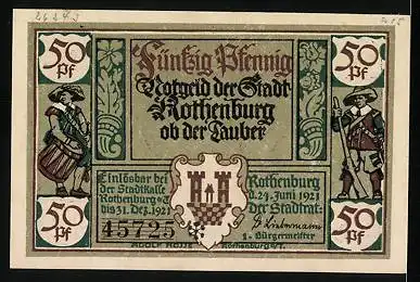 Notgeld Rothenburg ob der Tauber 1921, 50 Pfennig, Kellermeisters Töchterlein