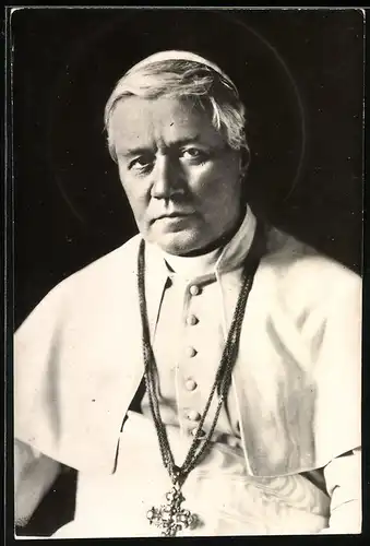 Fotografie Portrait Pabst Pius X. mit Kette & Kreuz-Anhänger