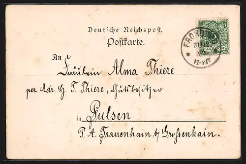 Vorläufer-AK Frohburg, 1893, Schloss, Rathaus, Gesamtansicht