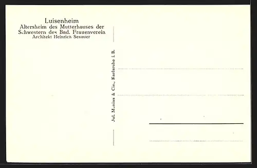 AK Karlsruhe i. B., Luisenheim, Altersheim des Mutterhauses der Schwestern des. Bad. Frauenverein