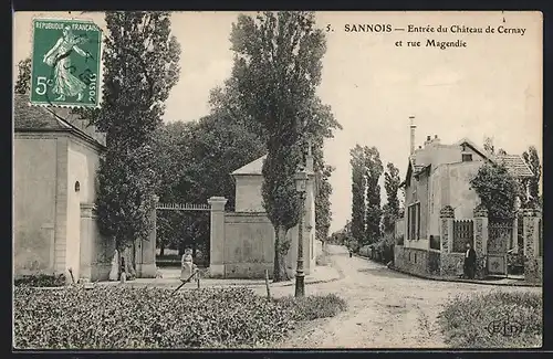 AK Sannois, Entrée du Chateau de Cernay et rue Magendie